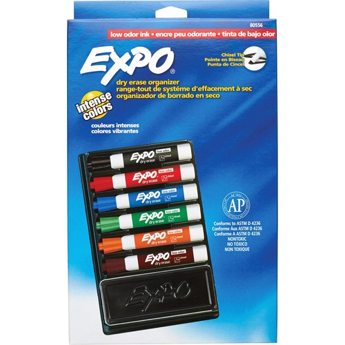 Low Odor Dry-erase Marker Organizer, 6 AST Chisel Pt Markers
