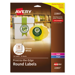 Avery  Labels, Round, 2", 120/PK, Glossy White