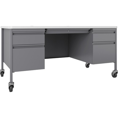 Lorell  Desk, Double-Pedestal, Mobile, 60"x30"x29-1/2", WE/Platinum