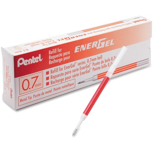 Pentel  Gel Pen Refill, f/EnerGel, 0.7mm, Fine, 12/BX, Red Ink
