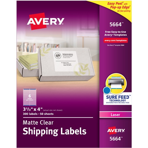 Laser Labels, Shipping, 3-1/3"x4", 300/BX, Clear