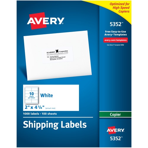 Copier Label, Mailing, 2"x4-1/4", 1000/BX, White