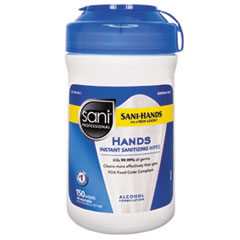 Hands Instant Sanitizing Wipes, 6 x 5, White, 150/Canister, 12/CT