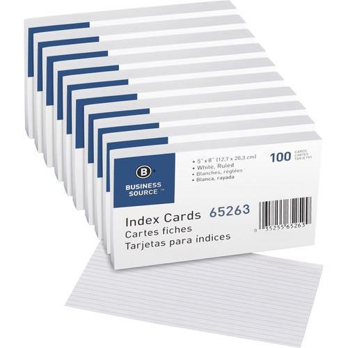 Business Source  Index Cards, Ruled, 72 lb., 5"x8", 1000/BX, White