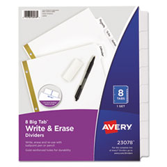Avery  Write-On Dividers,w/Erasable Tabs,8-Tab,11"x8-1/2",White