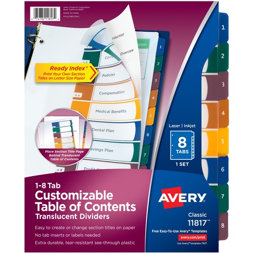 Table of Contents Dividers, 8-Tab, 1-8, Tran/Multi