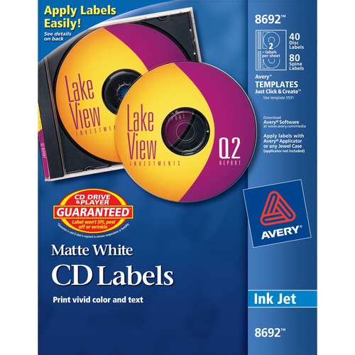CD Labels, Inkjet Matte, 40/PK, White