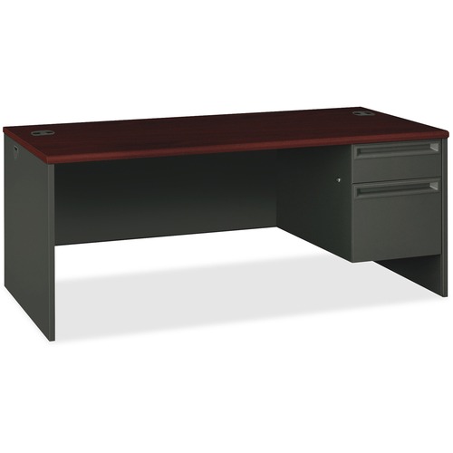Right Pedestal Desk, 72"x36"x29-1/2", Mahogany/Charcoal