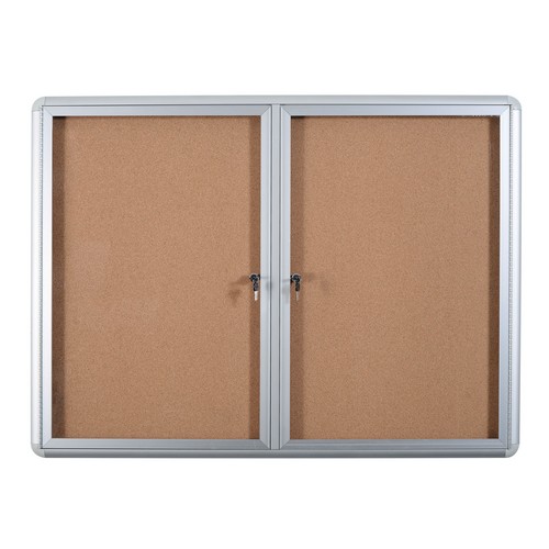 Bulletin Board Cabinet, 2 Door, 36" x 60", Cork with Aluminum Frame