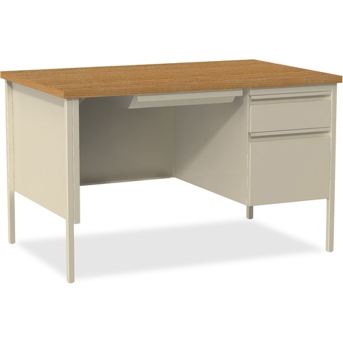 Lorell  Right Pedestal Desk, Steel, 48"x30"x29-1/2", Oak/Putty