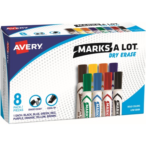 Dry-Erase Markers Set, Chisel Tip, 8/ST, AST