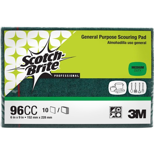 General Purpose Scour Pad, 6"x9", 10/PK, Green