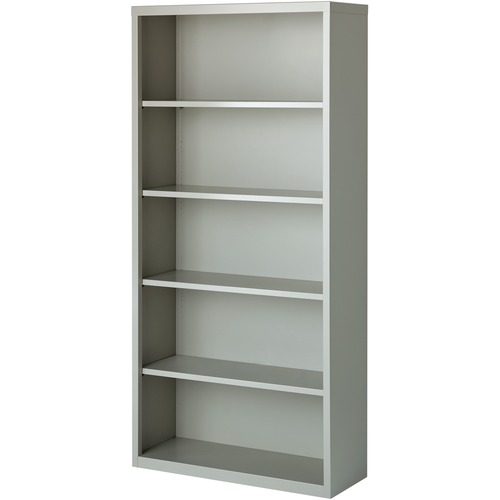 Lorell  Steel Bookcase, 5-Shelf, 34-1/2"x13"x72", Light Gray