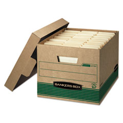 Fellowes  Storage File Boxes,w/Lid, 550 lb,12"x15"x10",20/CT,Kraft/GN
