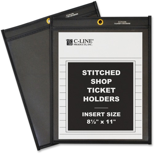 Shop Ticket Holder, Stitched, 8-1/2"x11", 25/BX, Clear/Black