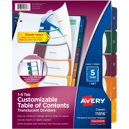 Table of Contents Dividers, 5-Tab, 1-5, Tran/Multi