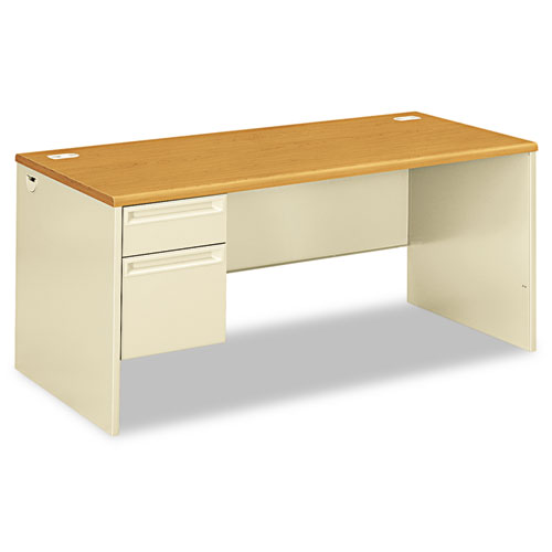Left Pedestal Desk w/ Lock,66"x30"x29-1/2",Harvest/Putty