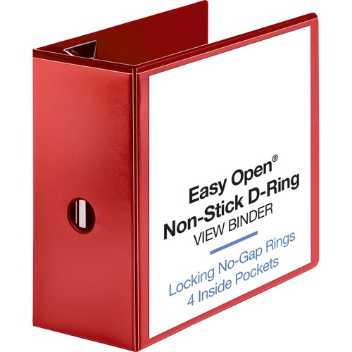 Business Source  View Binder, D-ring, 5" Capacity, 8-1/2"x11", Red