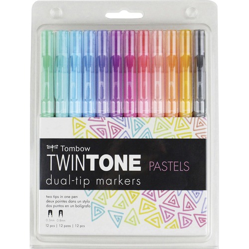 Tombow  Marker Set, Dual Tip, Pastels, 2/5"Wx6"Lx2/5"H, 12/PK, AST
