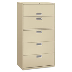 The HON Company  5 Drawer Lateral File, W/Lock, 36"x19-1/4"x67", Putty