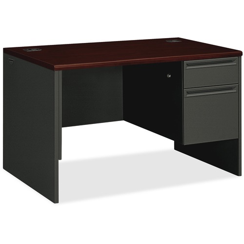 Right Pedestal Desk, 48"x30"x29-1/2", Mahogany/Charcoal