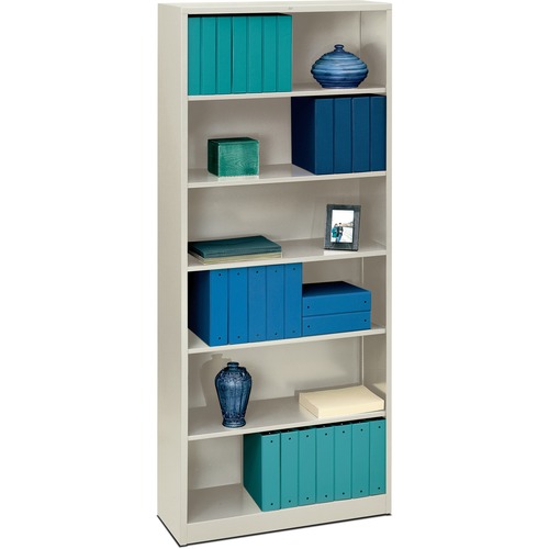 6 Shelf Metal Bookcase, 34-1/2"x12-5/8"x81-1/8", Light Gray