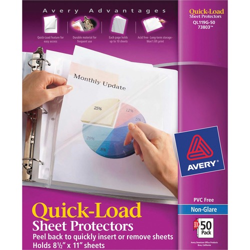 Quick Load Sheet Protectors,50/BX,8-1/2"x11",Nonglare