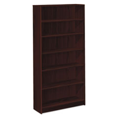 6 Shelf Bookcase, 4 Adj., 36"Wx11-1/2"Dx72-5/8"H, Mahogany