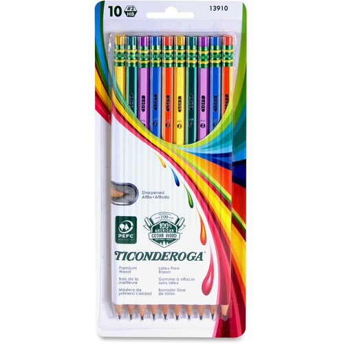 Ticonderoga Wood Pencils, No. 2, 10/PK, Ast