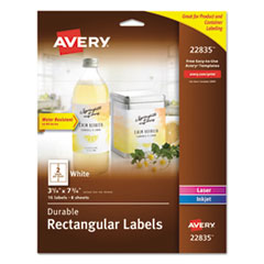 Avery  Labels, Water-resistant, Permanent, 3-1/4"x7-3/4", 16/PK,WE