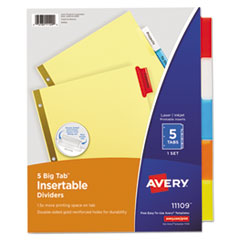 Avery  Big Tab Insertable Dividers,11"x8-1/2",5-Tab,Buff/Multi