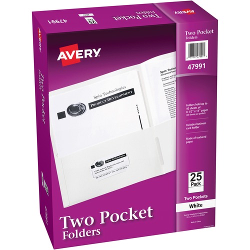 Two Pocket folder, 8-1/2"x11",20 Sht Cap., 25/BX, White