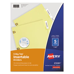 Avery  Big Tab Insertable Dividers,11"x8-1/2",5-Tab,Buff/Clear